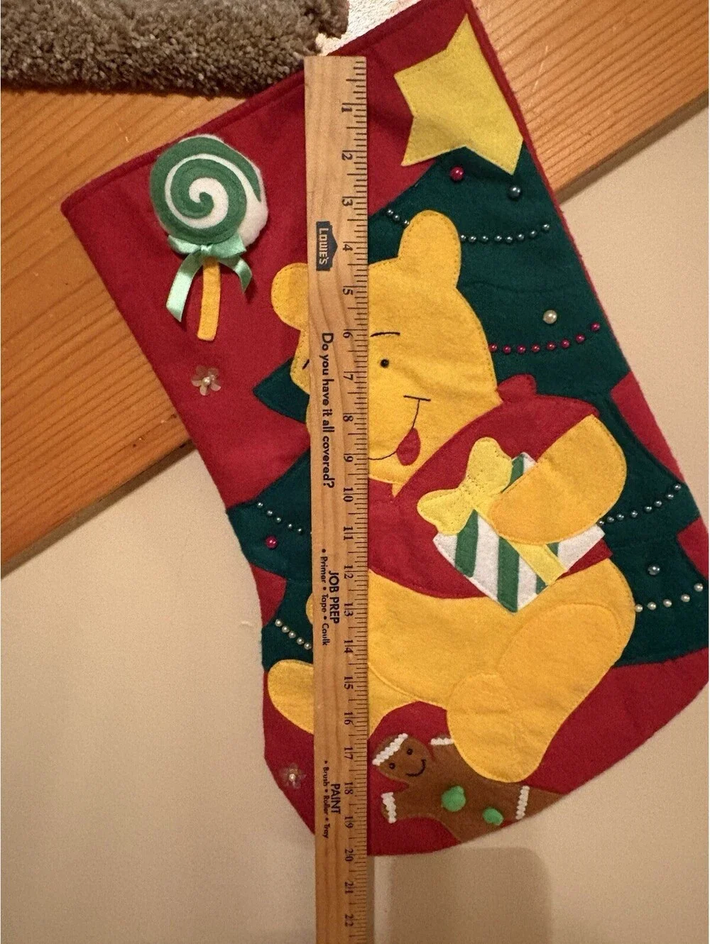 90’s Disney Store Winnie The Pooh Christmas Stocking 21” Felt Appliqué 3D